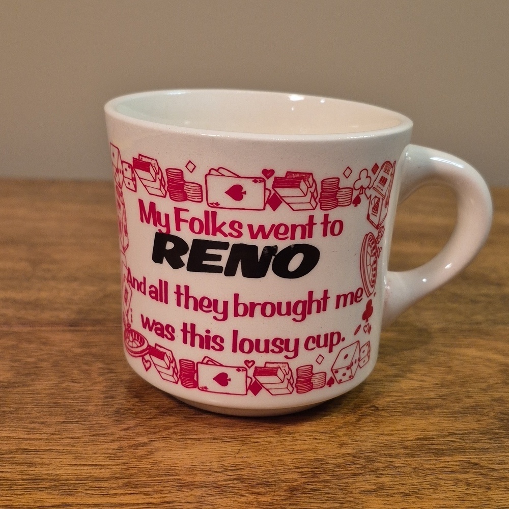 VINTAGE MCM 'My Folks Went To Reno' Novelty Souvenir Ceramic Mug